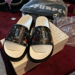 Alexander McQueen Black & White Logo Slides | New w/ Box